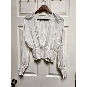 019-009 The Impeccable‎ Pig Women's Medium Blouse White Top Long Sleeve